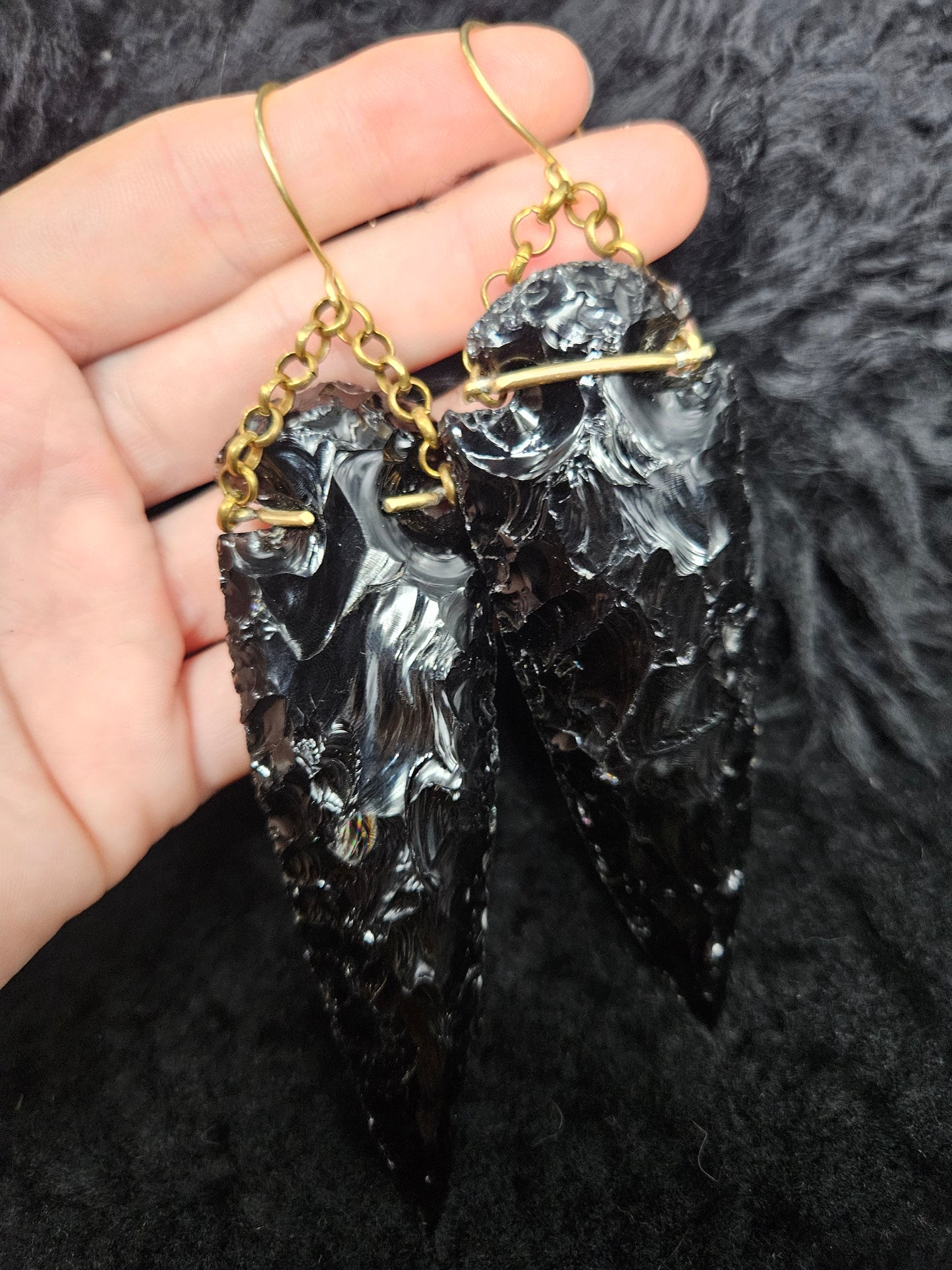 OBSIDIAN Arrowhead Earrings XL / Brass
