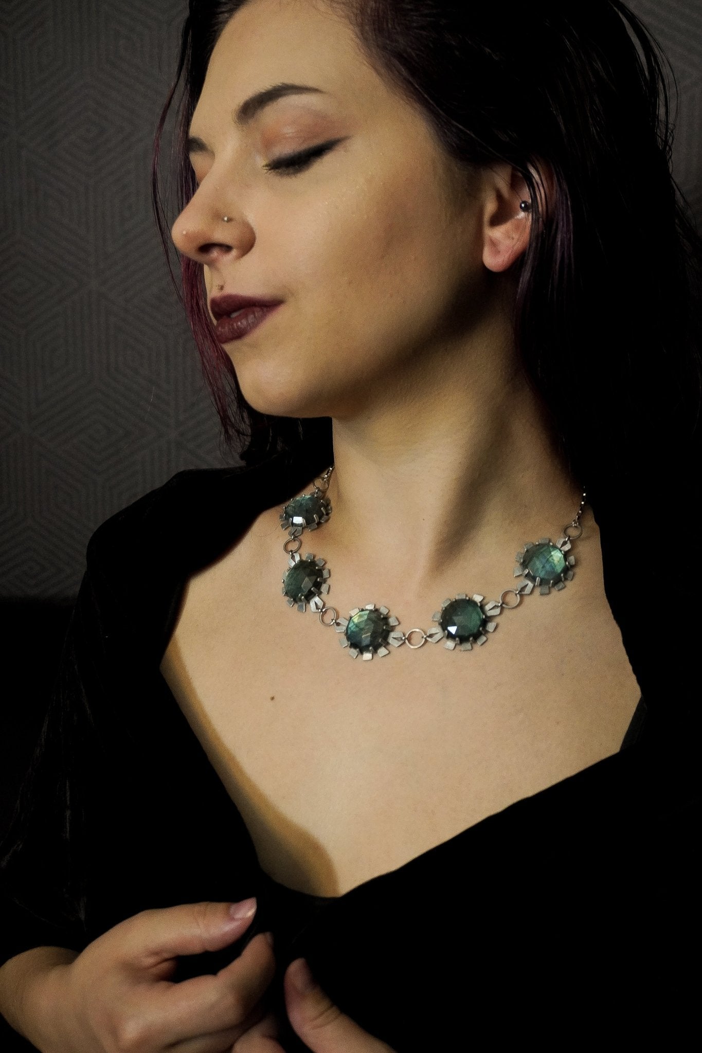 DARKSTAR MACHINATIONS - ELIZABETH Choker / Labradorite / Aluminum - necklace