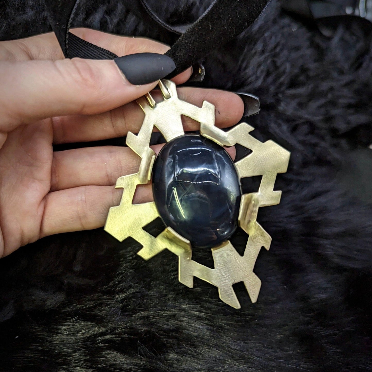 DARKSTAR MACHINATIONS - REGENCY Pendant/ Black Agate/ Brass - pendant