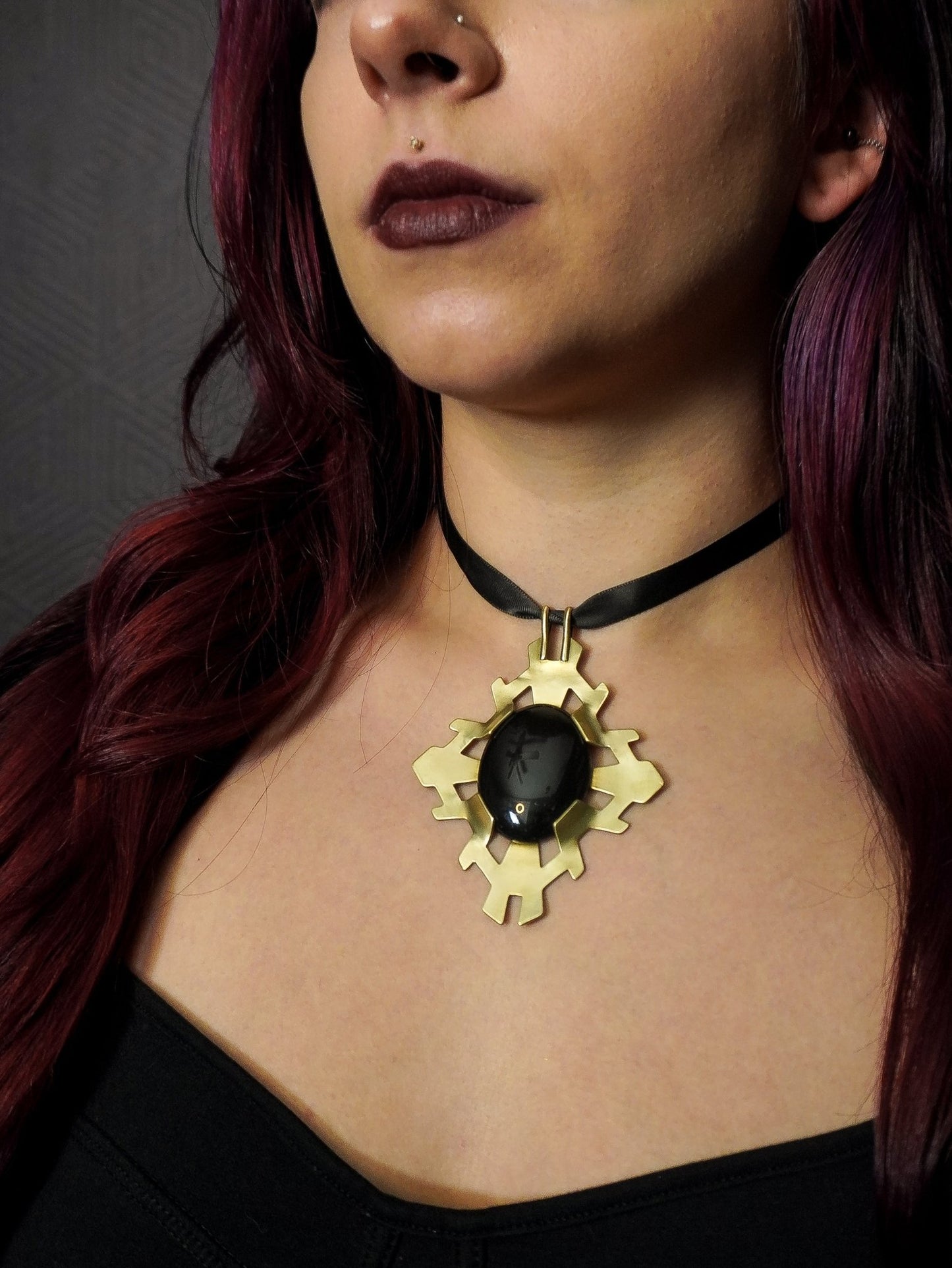 DARKSTAR MACHINATIONS - REGENCY Pendant/ Black Agate/ Brass - pendant