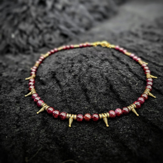 Spiked Beaded Choker / Garnet