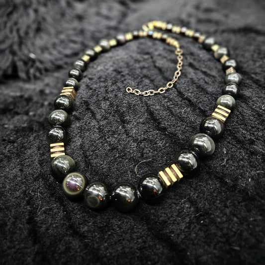 MIROKU Necklace / Rainbow Obsidian / Brass