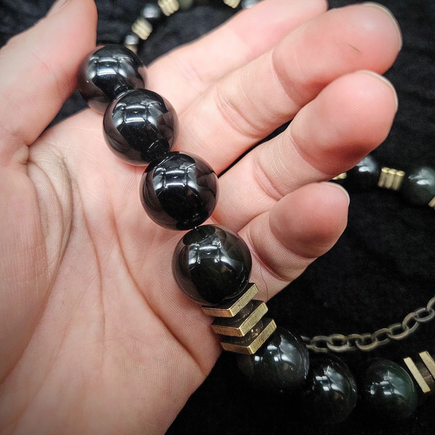 MIROKU Necklace / Rainbow Obsidian / Brass