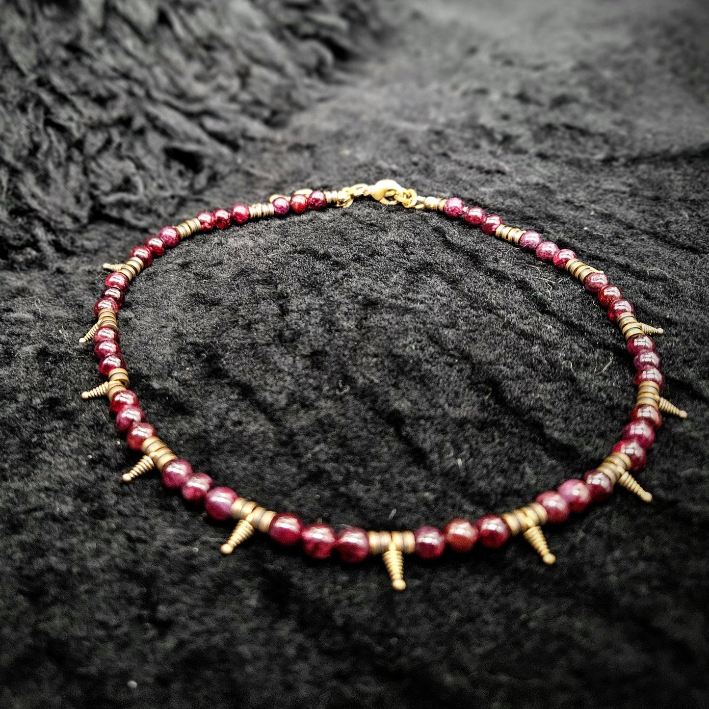 Spiked Beaded Choker / Garnet