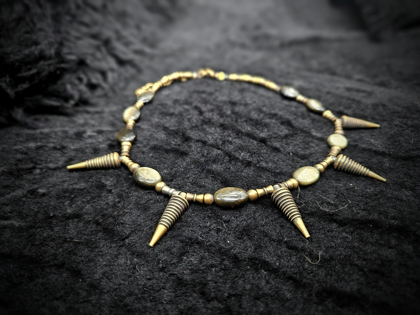 Spiked Beaded Necklace / Gold Obsidian