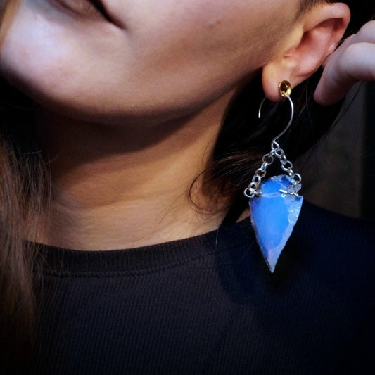 OPALITE Arrowhead Earrings / Brass