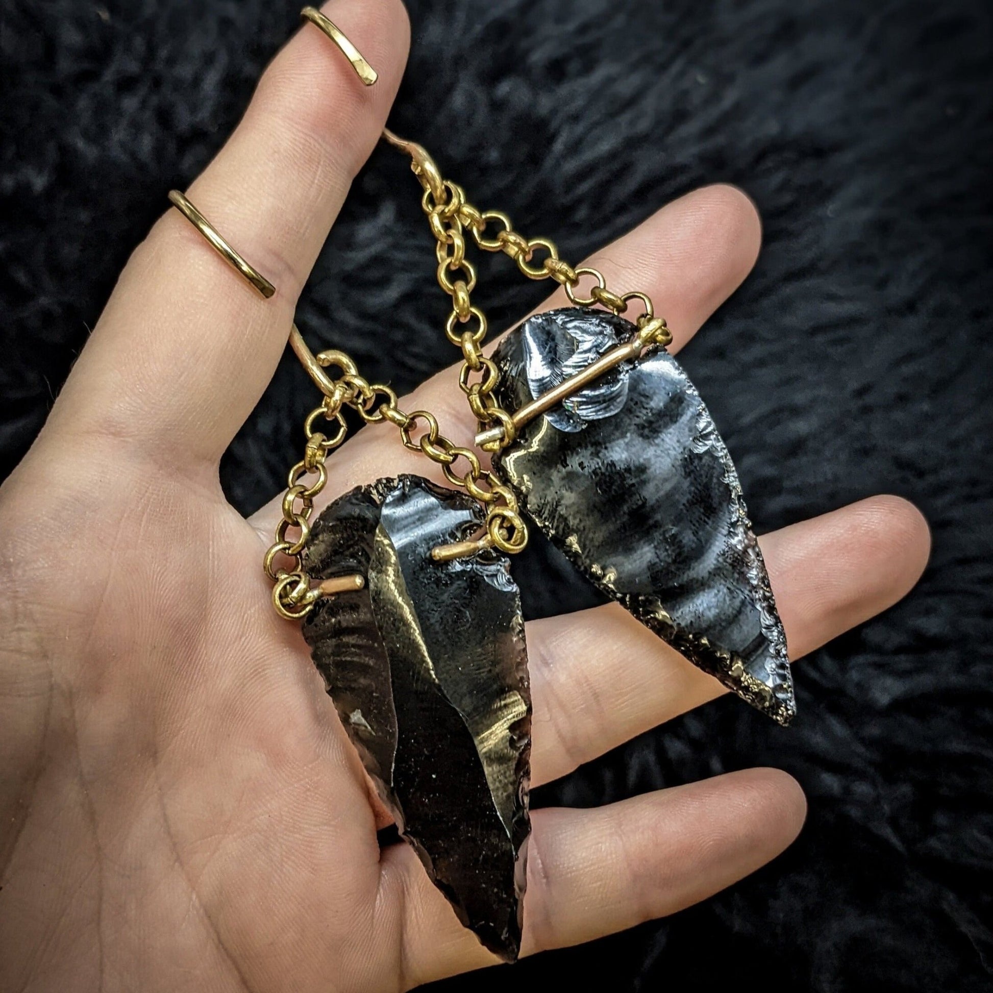 DARKSTAR MACHINATIONS - OBSIDIAN Arrowhead Earrings / Brass - earrings