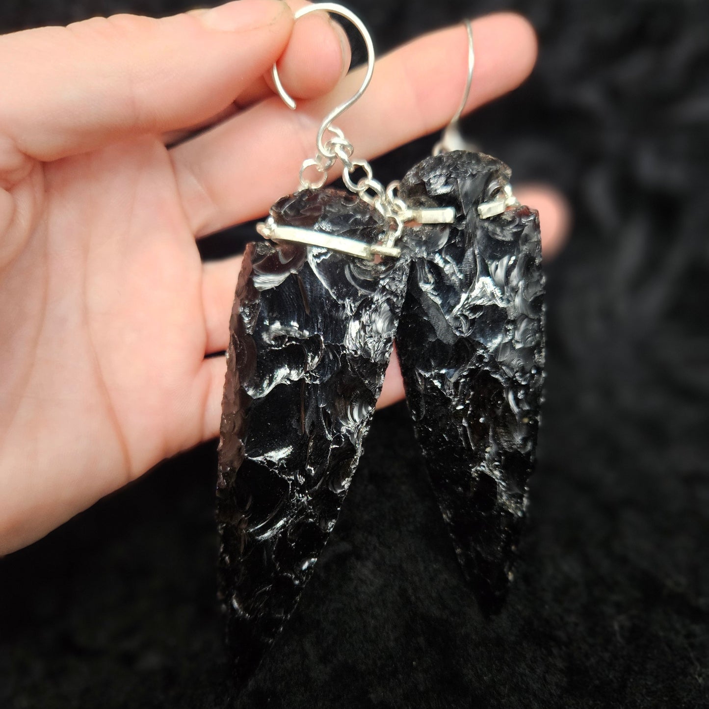 OBSIDIAN Arrowhead Earrings XL / Silver