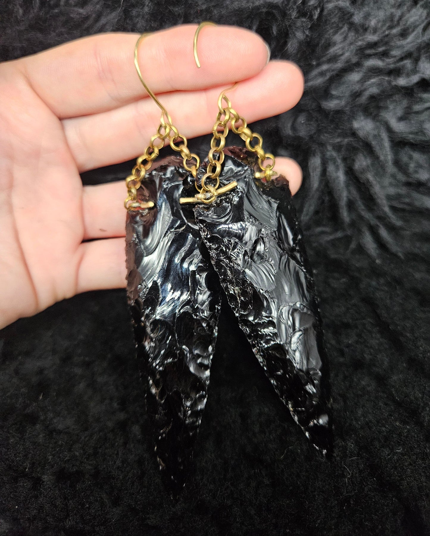 OBSIDIAN Arrowhead Earrings XL / Brass