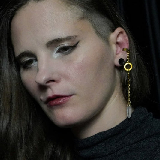 Quartz Brass Dangle Earcuff