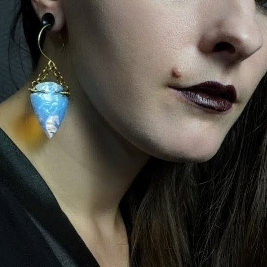 OPALITE SM Arrowhead Earrings / Brass