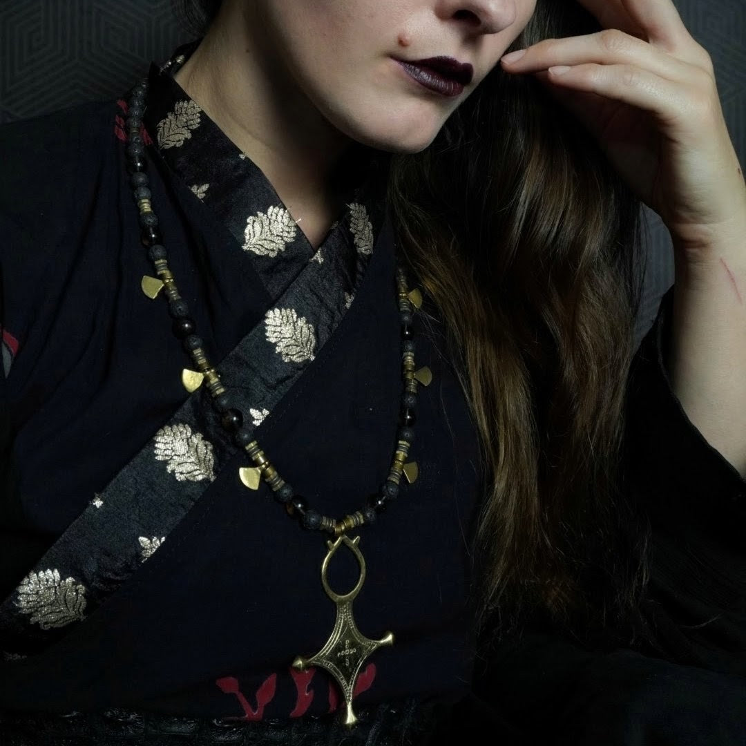 Tuareg Beaded Necklace / Smokey Quartz