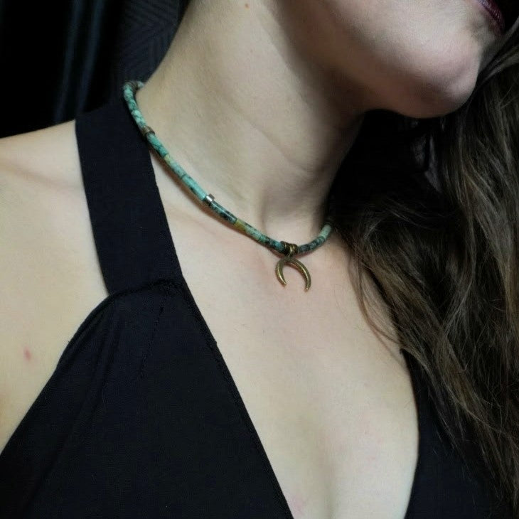 LUNULA Brass Choker / Aftican Turquiose