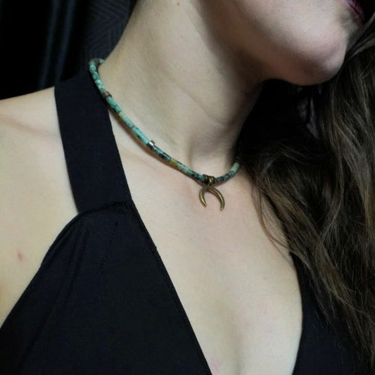 LUNULA Brass Choker / Aftican Turquiose
