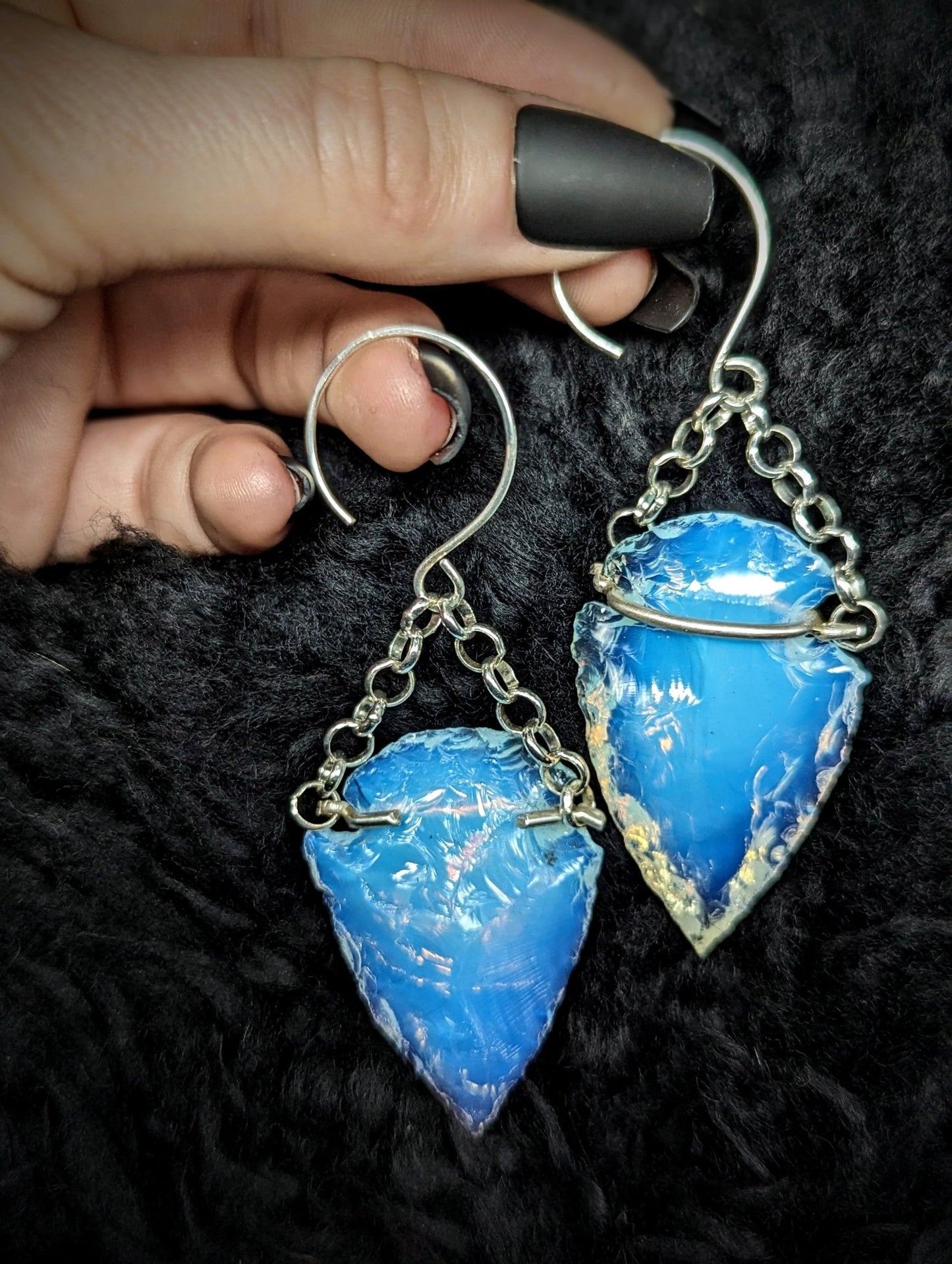 DARKSTAR MACHINATIONS - OPALITE Arrowhead Ear Hanger / Silver - earrings