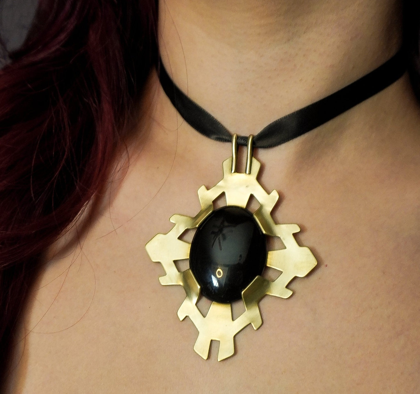DARKSTAR MACHINATIONS - REGENCY Pendant/ Black Agate/ Brass - pendant