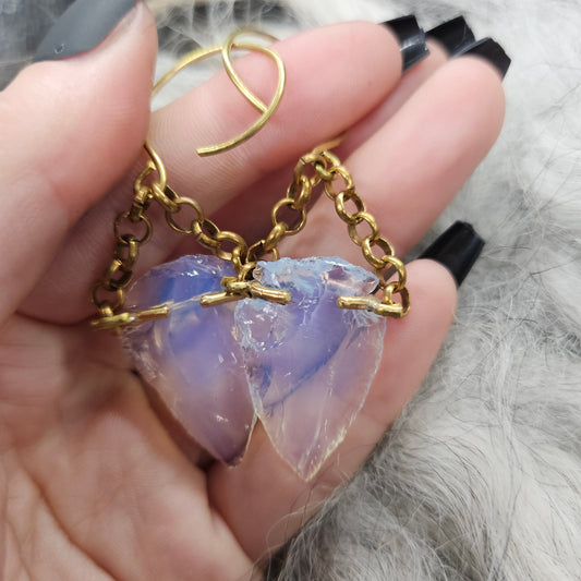 OPALITE SM Arrowhead Earrings / Brass