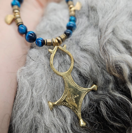 Tuareg Beaded Necklace / Blue Tiger's Eye