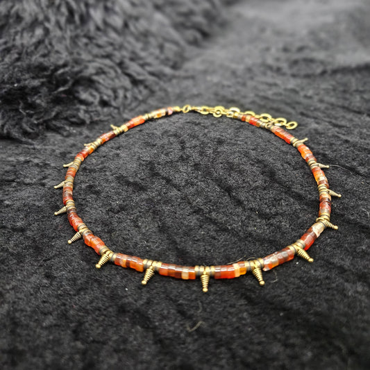 Spiked Beaded Choker / Red Agate