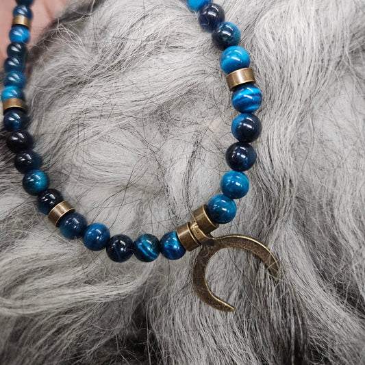 LUNULA Brass Choker / Blue Tiger's Eye