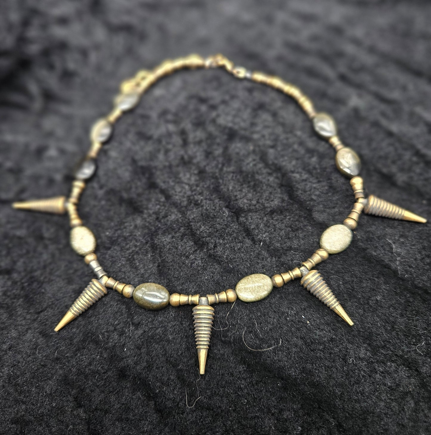 Spiked Beaded Necklace / Gold Obsidian