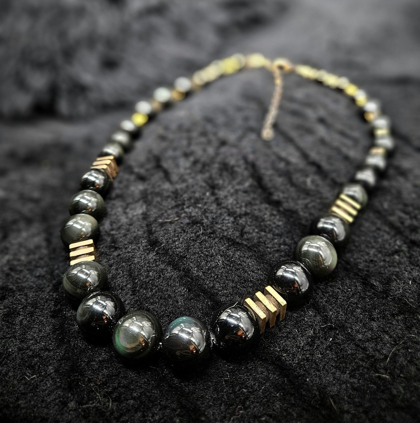 MIROKU Necklace / Rainbow Obsidian / Brass