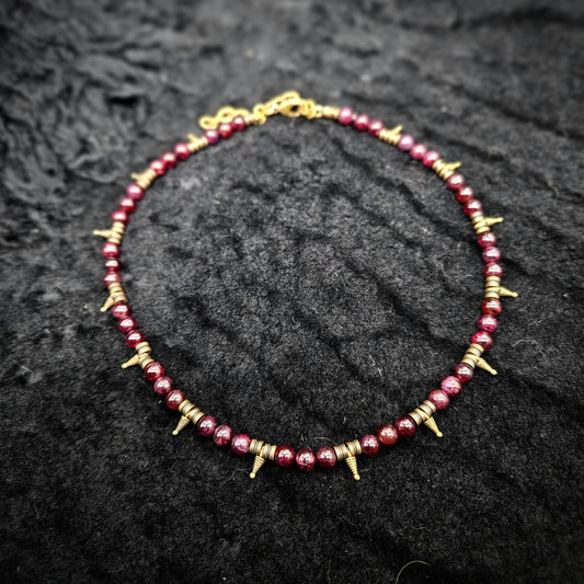 Spiked Beaded Choker / Garnet