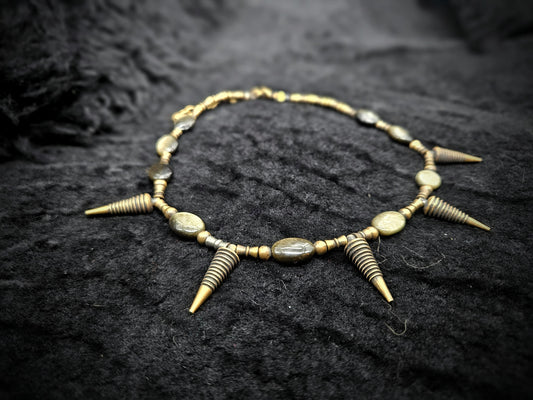 Spiked Beaded Necklace / Gold Obsidian
