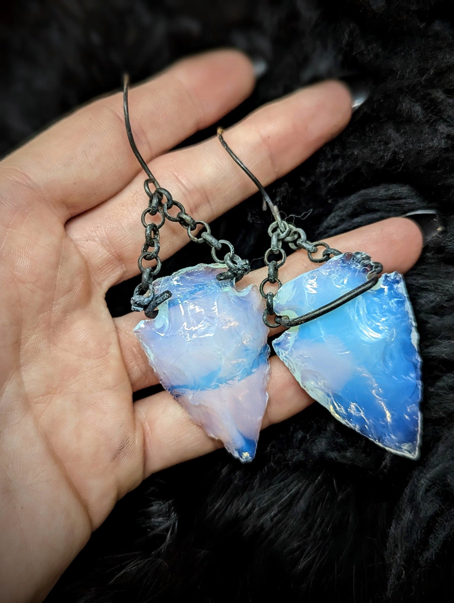 OPALITE Arrowhead Earrings / Brass