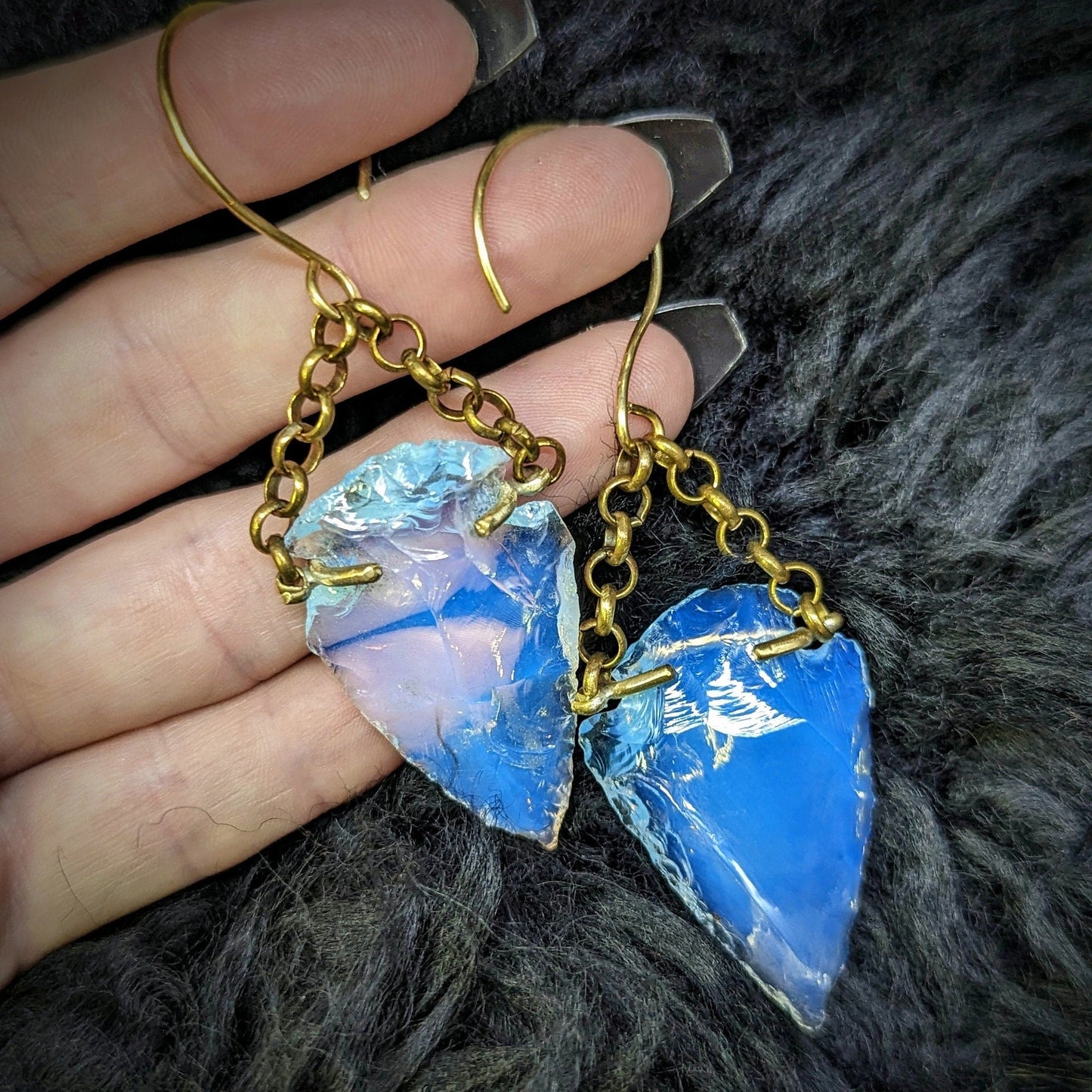 OPALITE Arrowhead Earrings / Brass