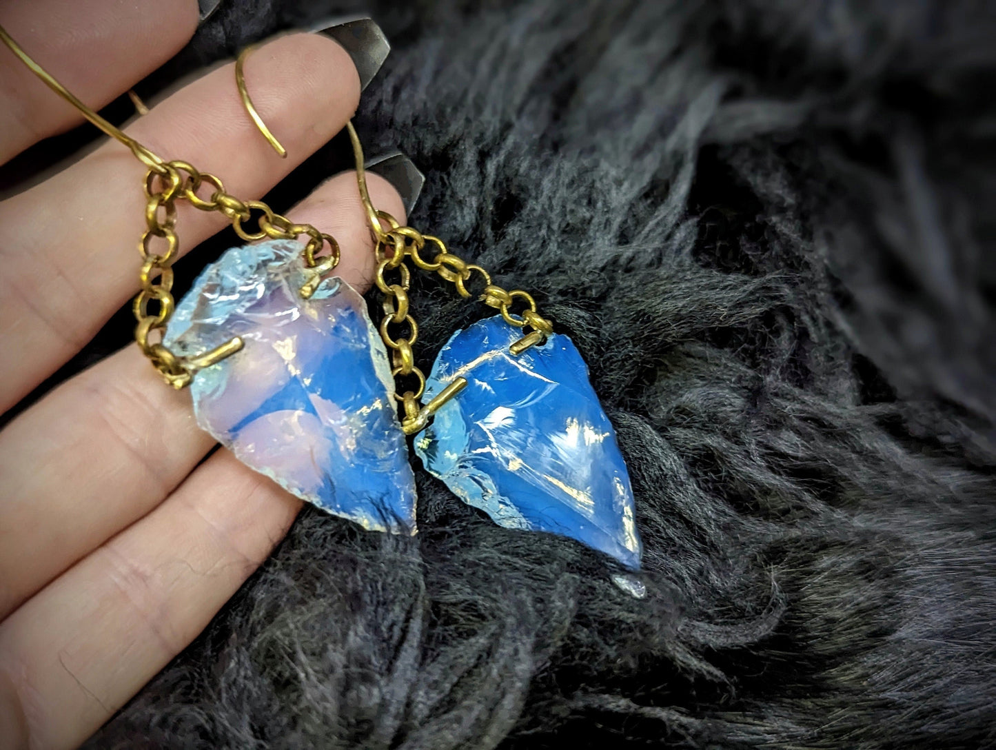 OPALITE Arrowhead Earrings / Brass