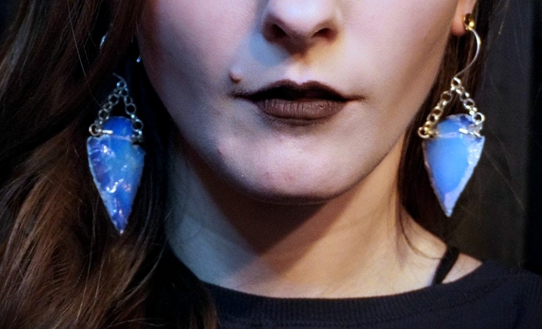 OPALITE Arrowhead Earrings / Brass