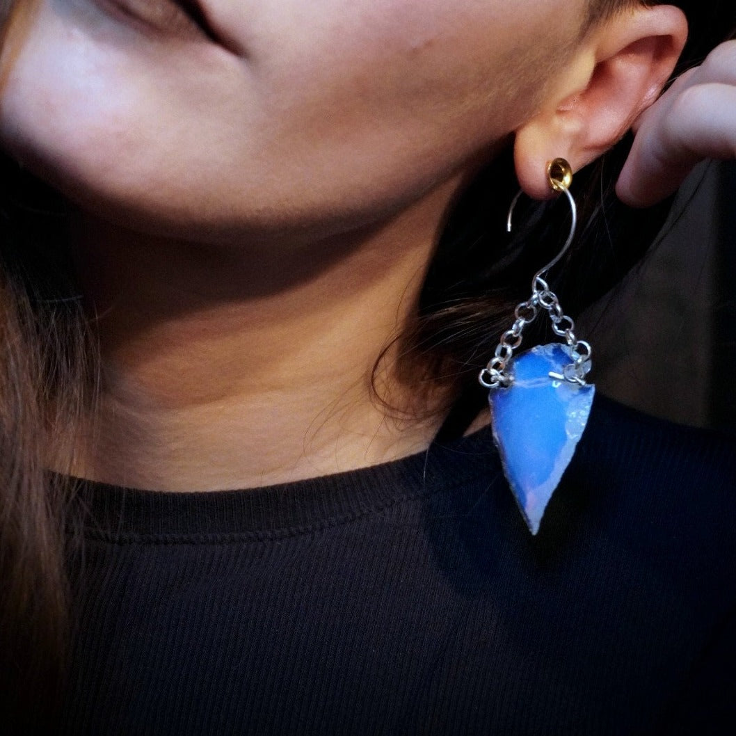 OPALITE Arrowhead Earrings / Brass
